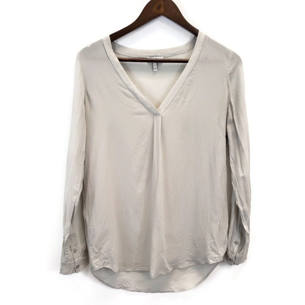 Joie Womens V Neck Silk Top Size XS Gray Green Long Sleeve Office Lightweight